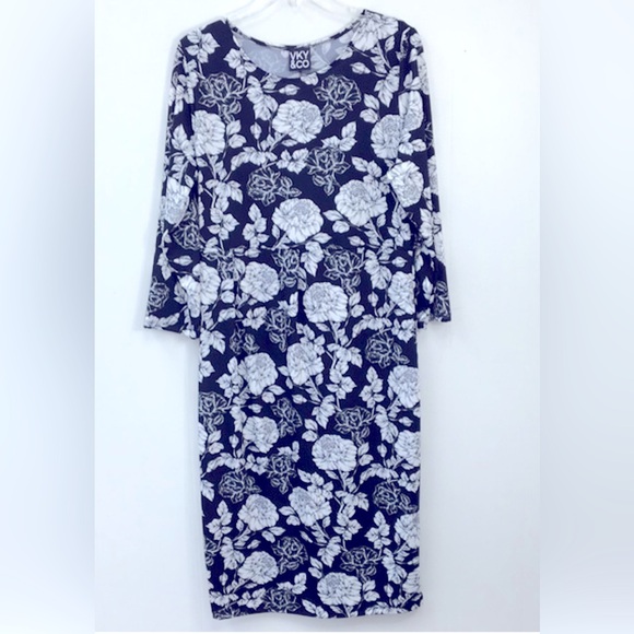 Floral 3/4 Sleeve Midi Dress - Picture 1 of 3